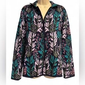 Appleseed's Black Floral Knit Jacket with Teal & Pink Accents Medium Spring